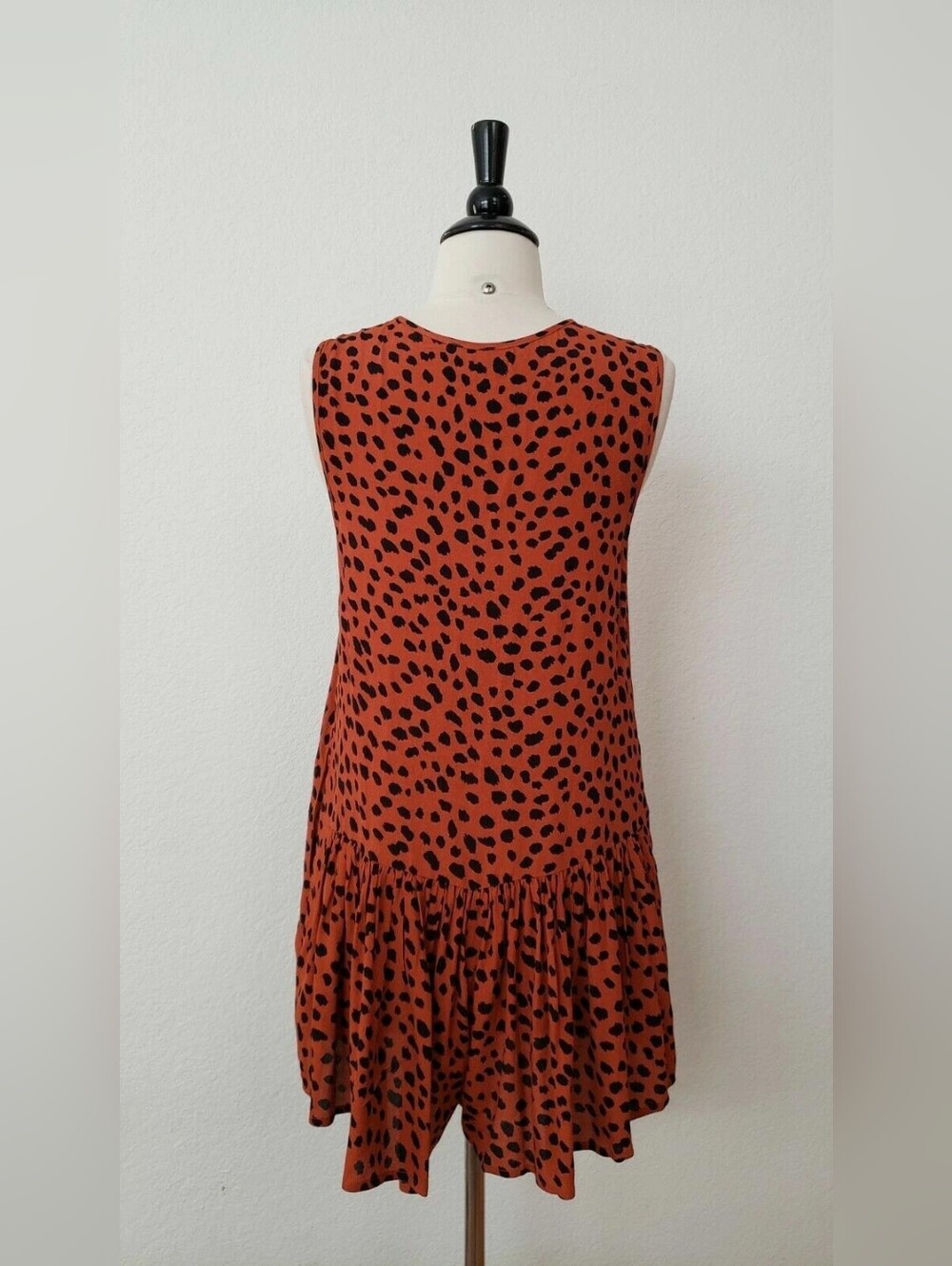 Sleeveless Rust Animal Print Tie-Neck Dress - Picture 3 of 4